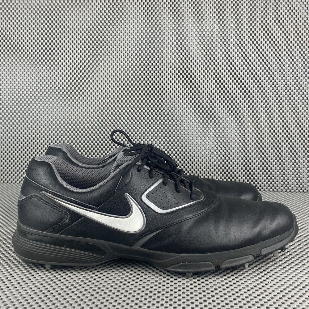 Nike Heritage Golf Shoes Sneakers Mens 11 Black Leather Logo Lace Up Athletic